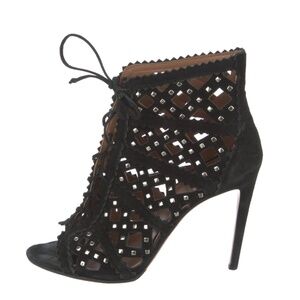 Stunning! ALAIA $1,600 BLACK SUEDE LACE-UP PEEP TOE SANDALS /BOOTIES SZ 40 / 10